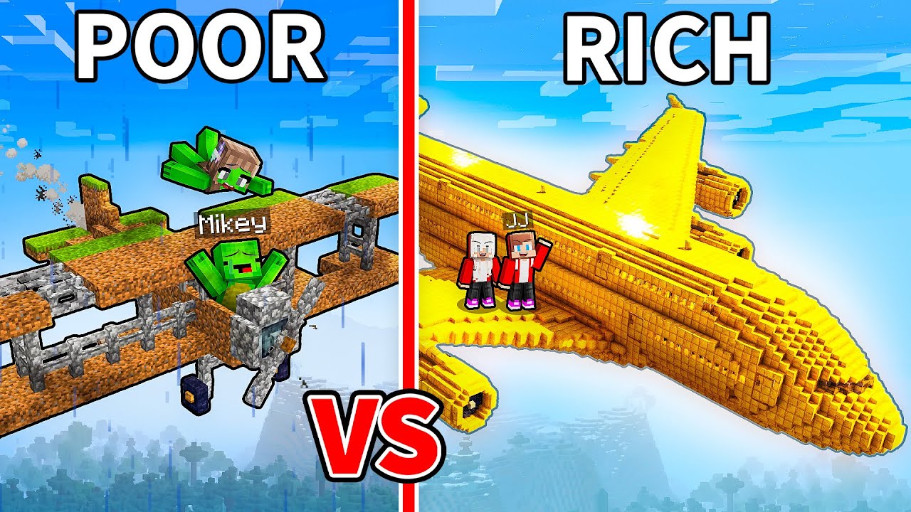 JJ and Mikey: POOR vs RICH Airplane Battle in Minecraft