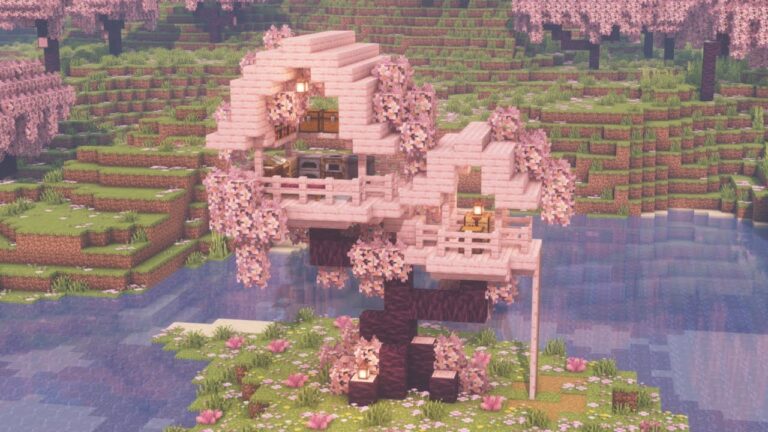 [Minecraft] How to Build a Cute Cherry Blossom Tree House