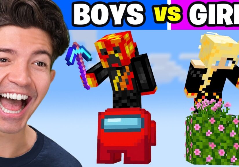 BOYS vs GIRLS On 1 Minecraft Block…
