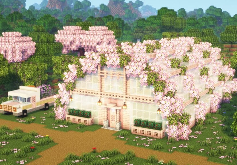 [Minecraft] How to Build a Cherry Blossom Greenhouse / Tutorial