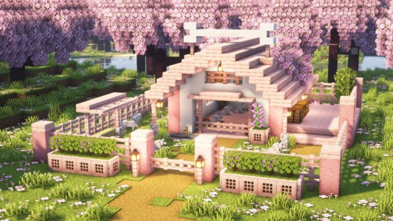 [Minecraft] How to Build a Cute Cherry Blossom Dog House