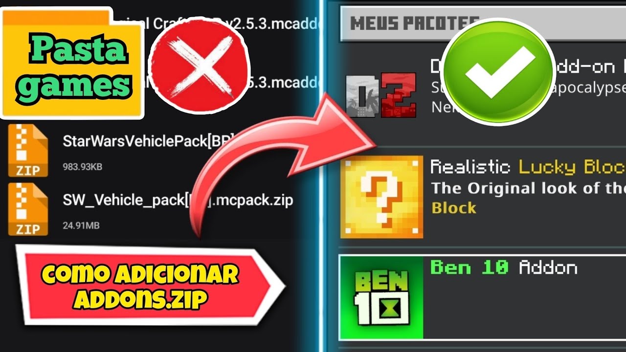 como colocar addons no minecraft pelo zarchver (BP/RP) sem a